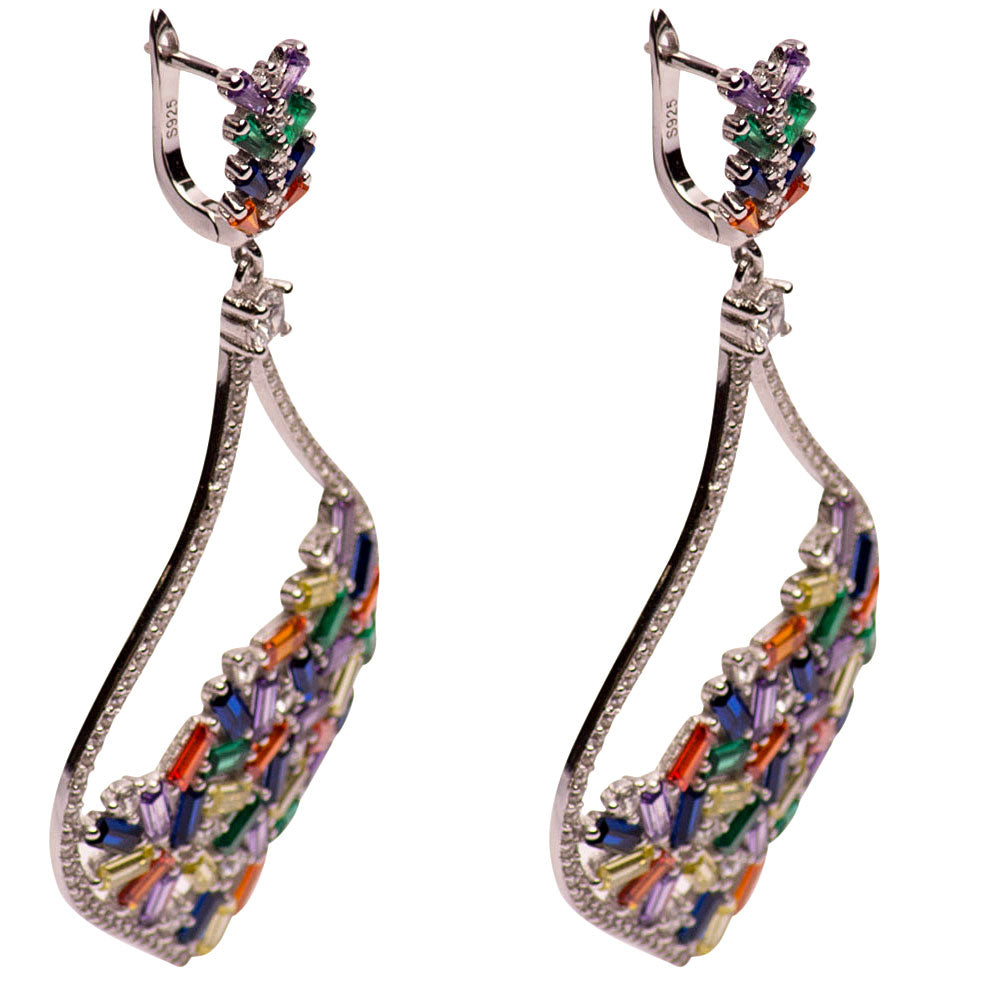 Colorful Crystal Sterling Silver Chandelier Earrings | SilverAndGold