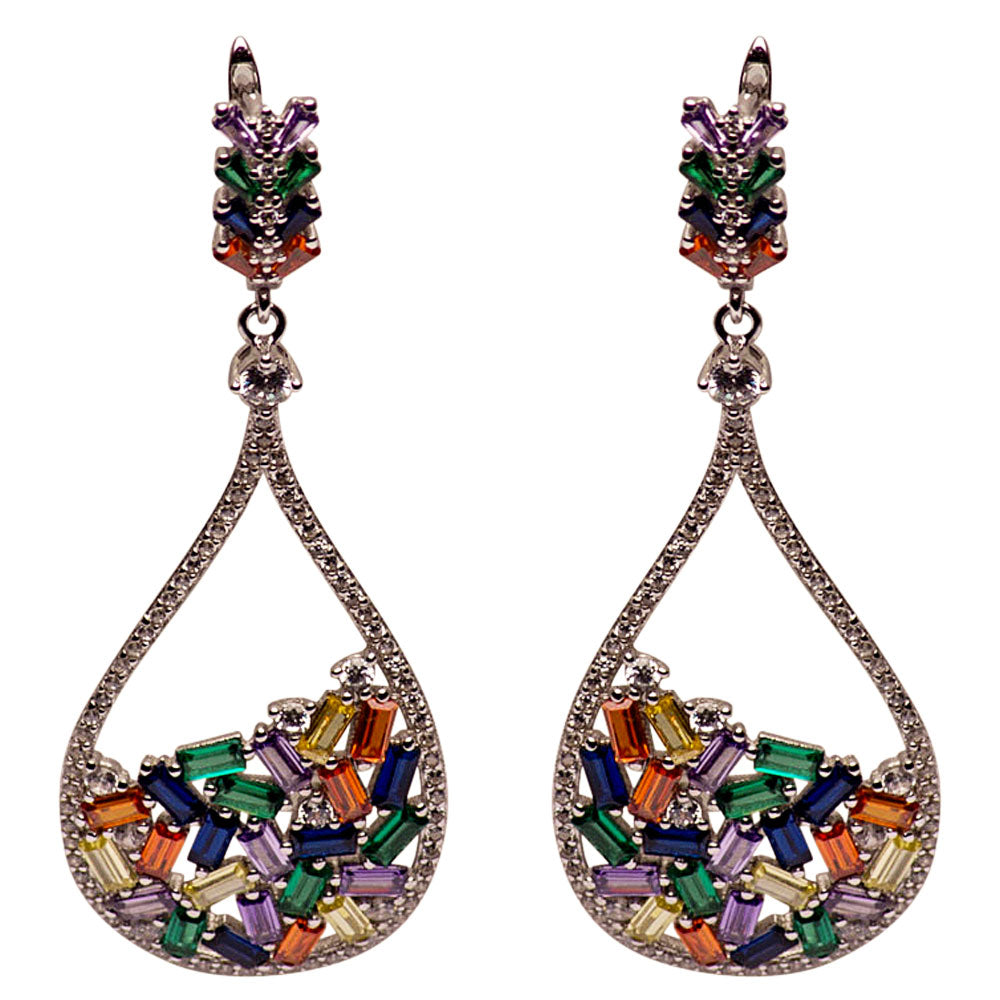 Colorful Art Deco Crystal Teardrop Earrings | SilverAndGold