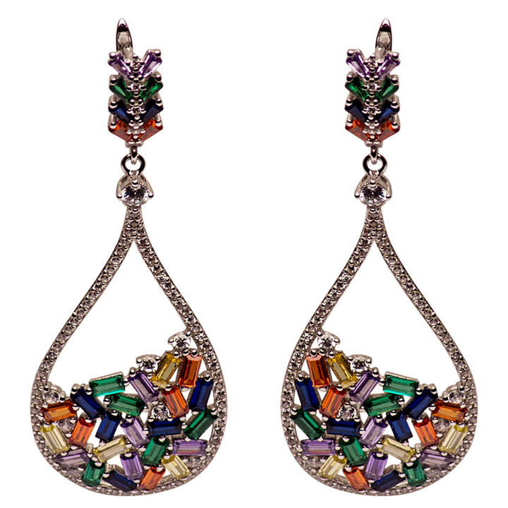 Colorful Art Deco Crystal Teardrop Earrings | SilverAndGold
