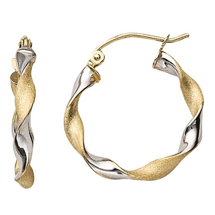 14K Gold Two-Tone Twisted Hoop Earrings | SilverAndGold