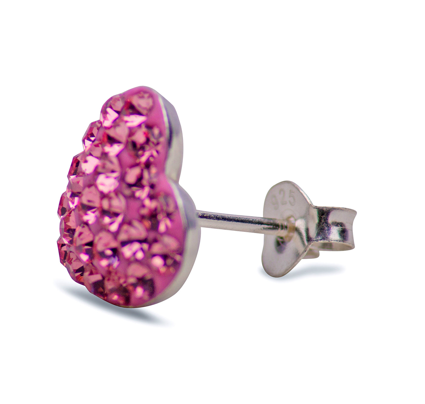 Pink Rose Cubic Zirconia Heart Stud Earrings | SilverAndGold