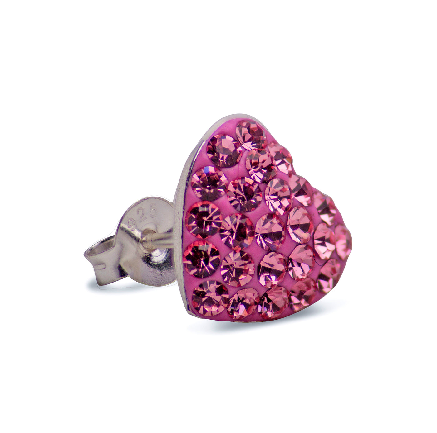 Pink Rose Cubic Zirconia Heart Stud Earrings | SilverAndGold