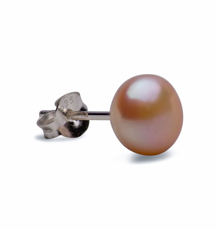 8 mm Peach Cultured Pearl Earrings | SilverAndGold