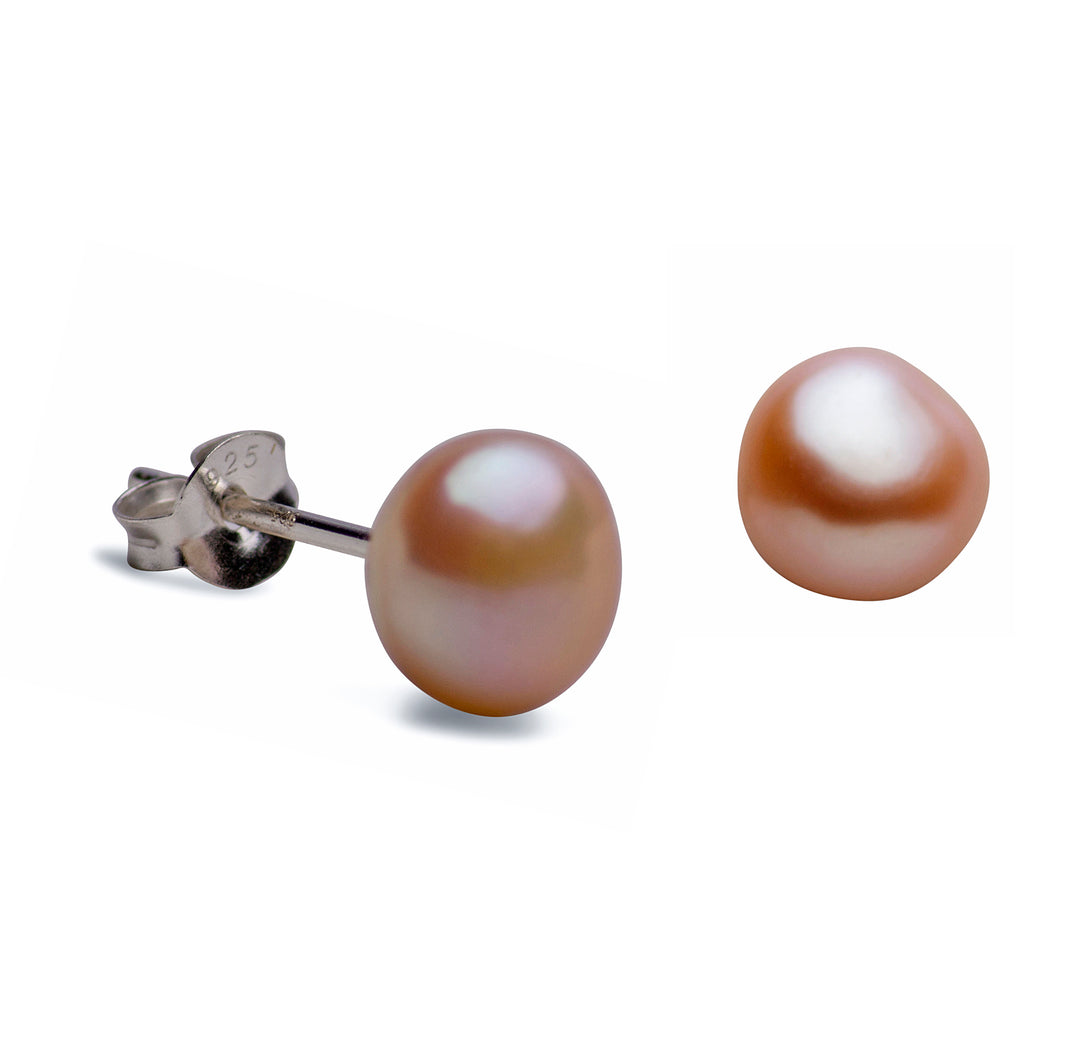 8 mm Peach Cultured Pearl Earrings | SilverAndGold