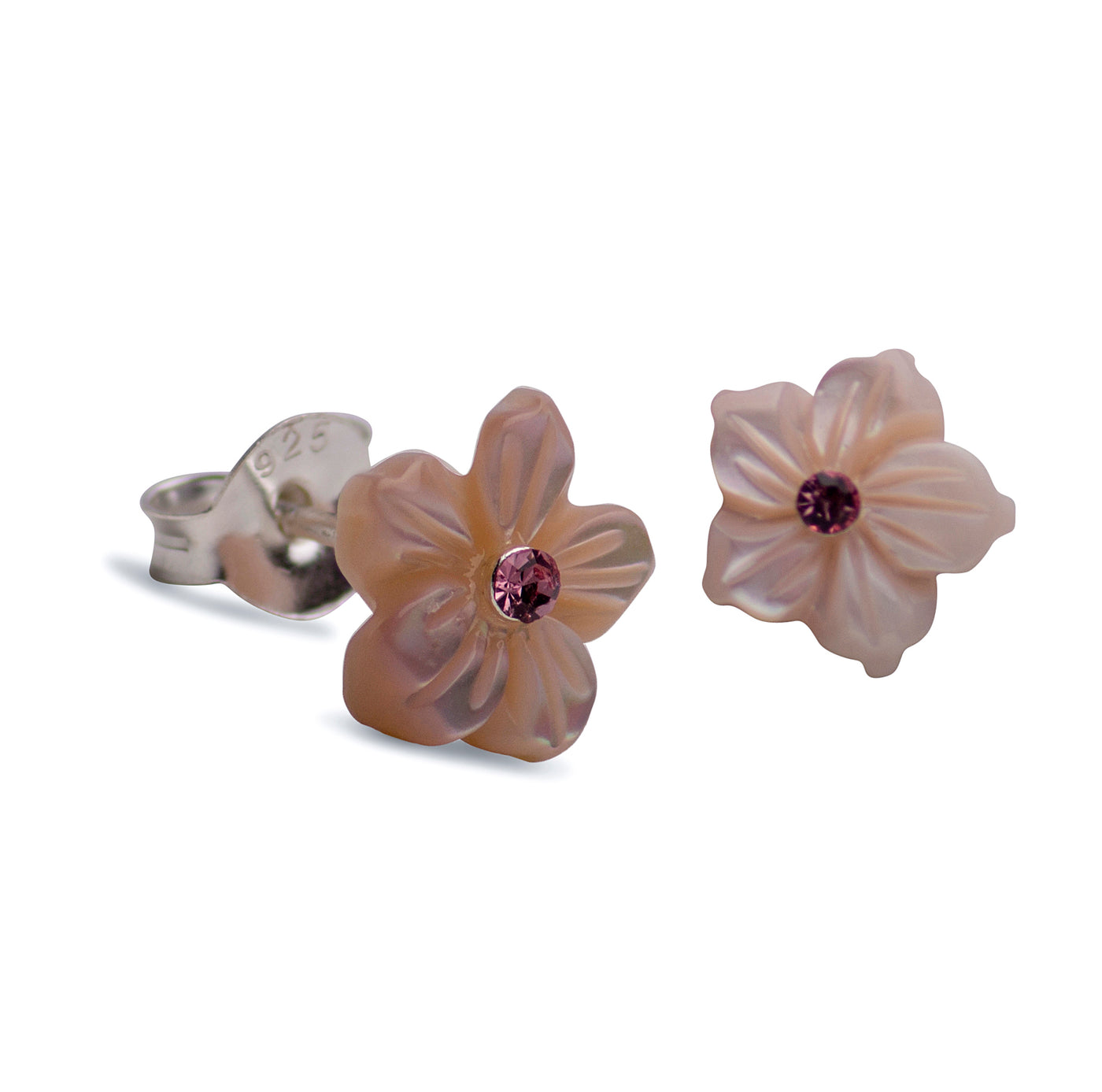 Mother of Pearl Flower Stud Earrings | SilverAndGold