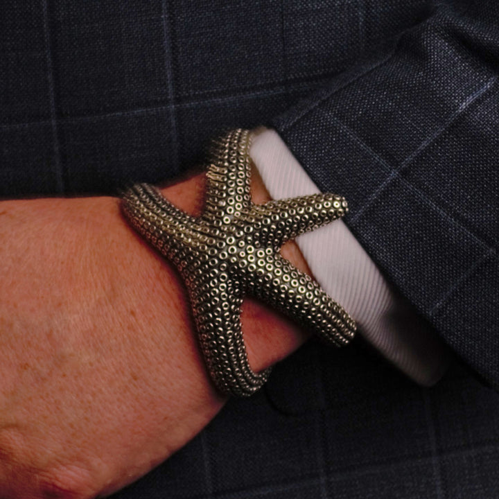 Artistic Starfish Silver Cuff Bracelet