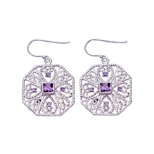 Amethyst & Sterling Silver Filigree Earrings | SilverAndGold