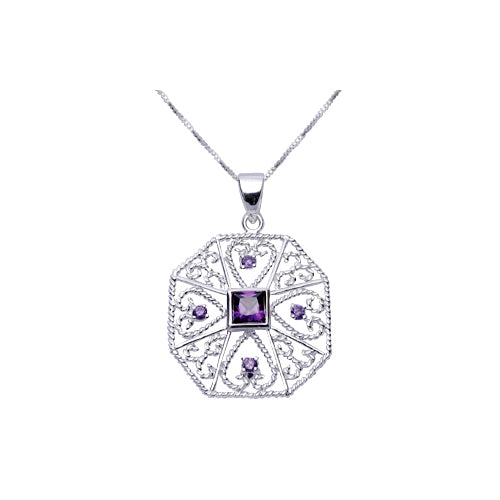 Sterling Silver Necklace: Amethyst & Silver Filigree - SilverAndGold.com Silver And Gold
