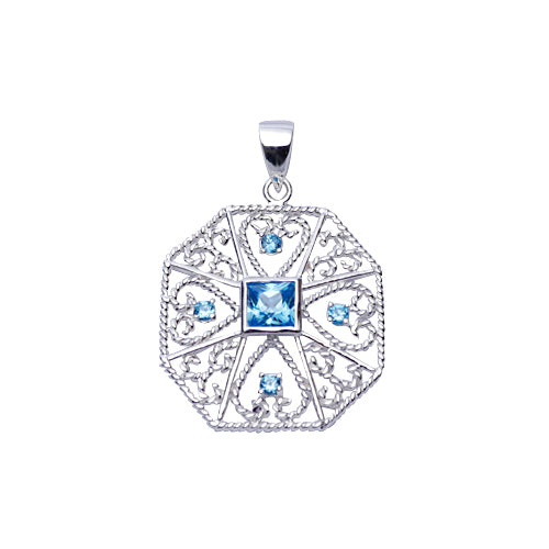 Sterling Silver Pendant: Topaz & Silver Filigree - SilverAndGold.com Silver And Gold