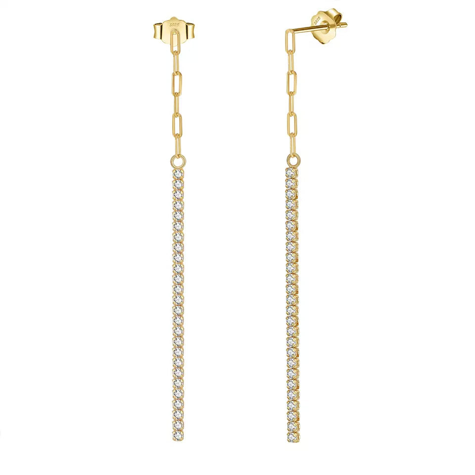 Diamond Simulant Tassel Gold Earrings