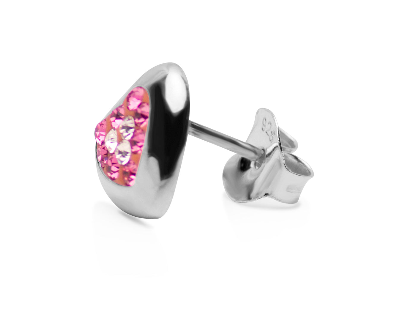 Pink & Clear Crystal Heart Sterling Silver Earrings | SilverAndGold