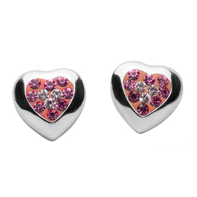 Pink & Clear Crystal Heart Sterling Silver Earrings | SilverAndGold