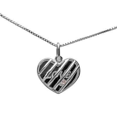 Sterling Silver Heart Love Message Caged Pendant Necklace