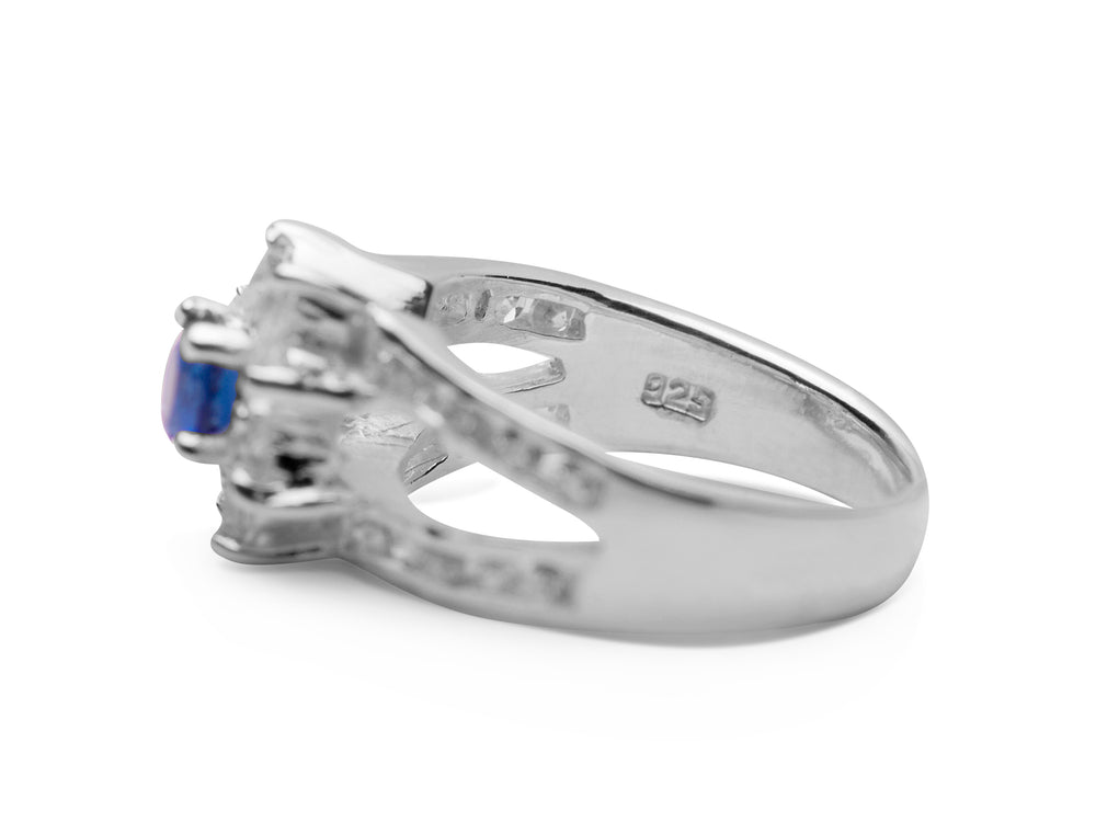 Created Blue Sapphire & Crystal Sterling Silver Ring | SilverAndgold