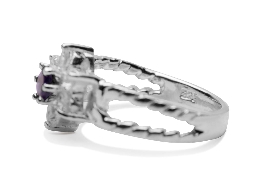 Created Blue Sapphire & Crystal Sterling Silver Ring | SilverAndGold