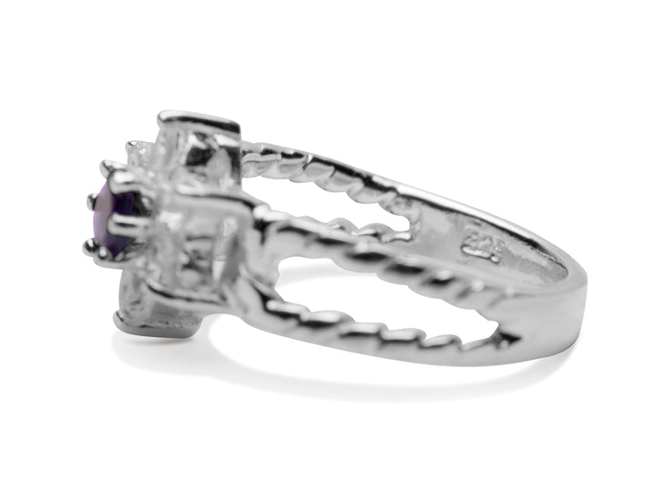 Created Blue Sapphire & Crystal Sterling Silver Ring | SilverAndGold