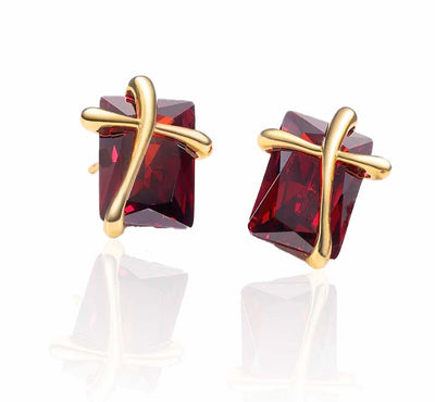 Ruby Simulant Wrapped in Gold Earrings