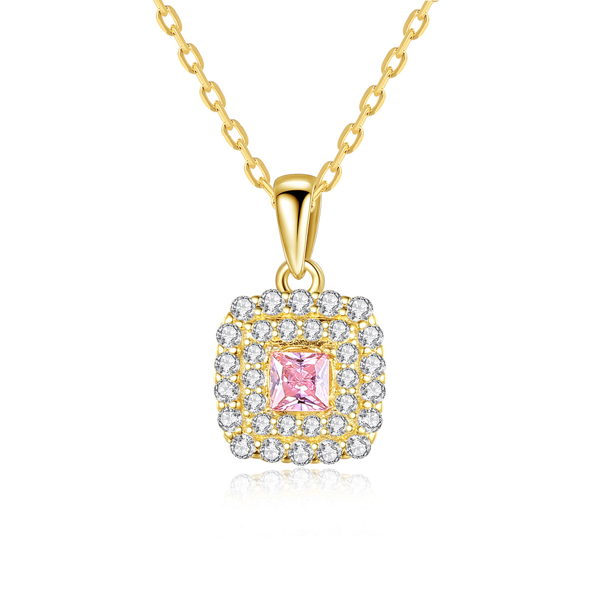 Pink Diamond Simulant Gold Necklace