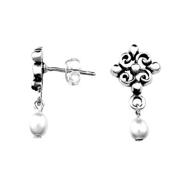 Dangling Pearl & Sterling Silver Earrings | SilverAndGold