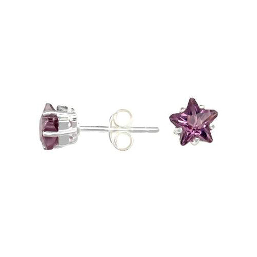 Amethyst Cubic Zirconia Sterling Silver Star Earrings | SilverAndGold