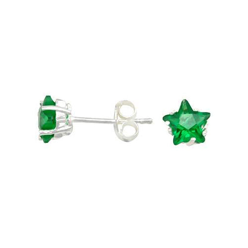 Green Cubic Zirconia Star Earrings  SilverAndGold