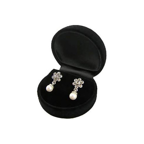 Marcasite Flower Pearl Dangle Earrings | SilverAndGold