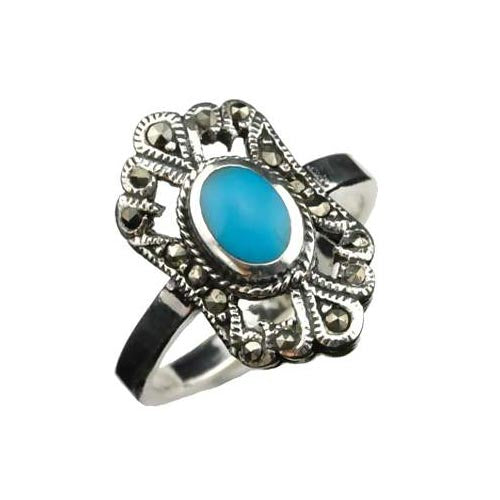 Solitaire Turquoise Ring: made in solid sterling silver and Hallmarked 925 for Sterling. - SilverAndGold.com Silver And Gold