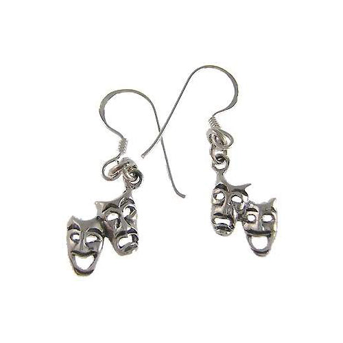 Comedy & Tragedy Theater Mask Silver Earrings | SilverAndGold