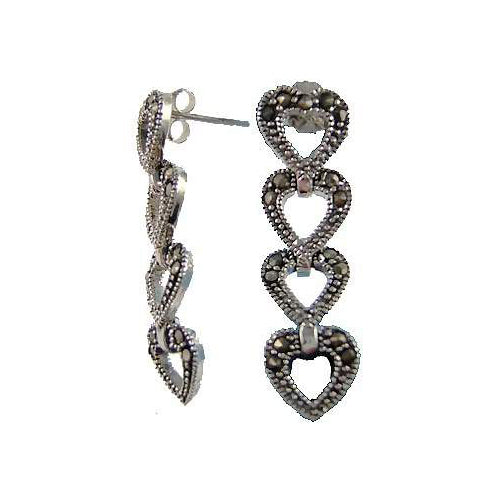 Stacked Heart Marcasite Sterling Silver Earrings | SilverAndGold