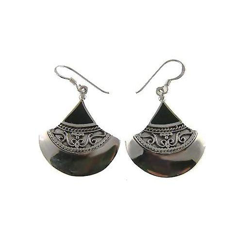 Onyx Fan Sterling Silver Earrings | SilverAndGold