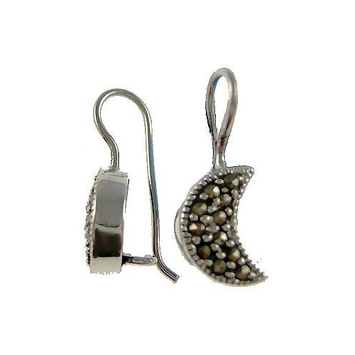 Crescent Moon Marcasite Sterling Silver Earrings | SilverAndGold