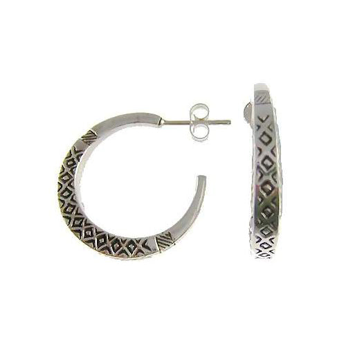 Sterling Silver Diamond Cut Hoop Post Earrings | SilverAndGold
