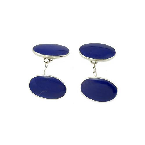 Genuine Lapis Blue Oval Sterling Silver Cufflinks | SilverAndGold