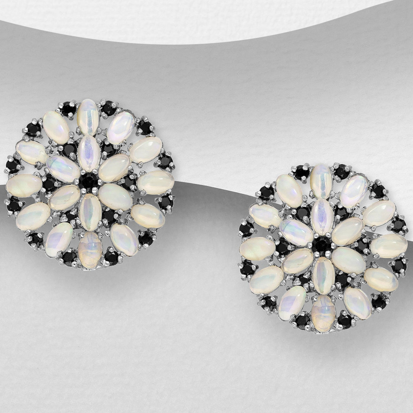 Opal & Black Spinel Silver Earrings