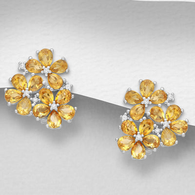 Citrine Floral Silver Earrings