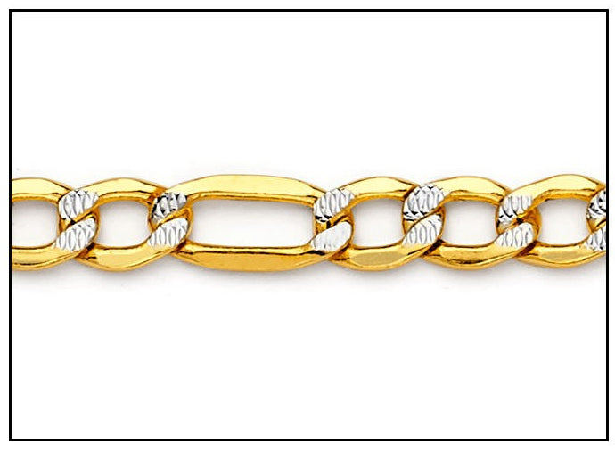 14K Gold Figaro White Pave Chain Bracelet 7.6 mm