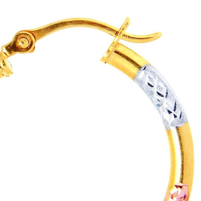 Tri Color 14K Gold 15mm Diamond Cut Hoop Earrings