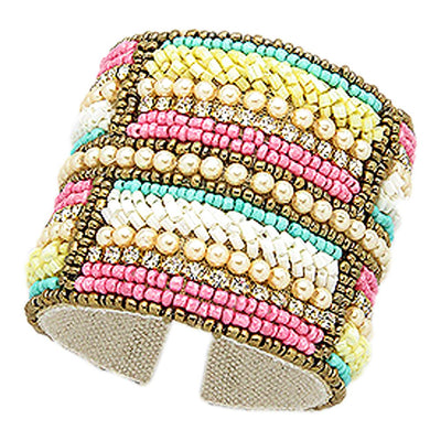 Created Pearl, Crystal, & Beaded Cotton Cuff