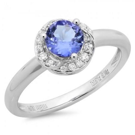 Tanzanite & Diamond Halo Ring in 14K White Gold | SilverAndGold
