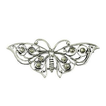 Silver Marcasite Butterfly Brooch Pin