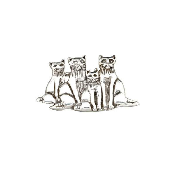 Silver Family Of Cats Brooch Pin