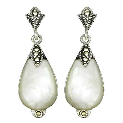 Mother of Pearl Teardrop Sterling Silver Earrings | SilverAndGold