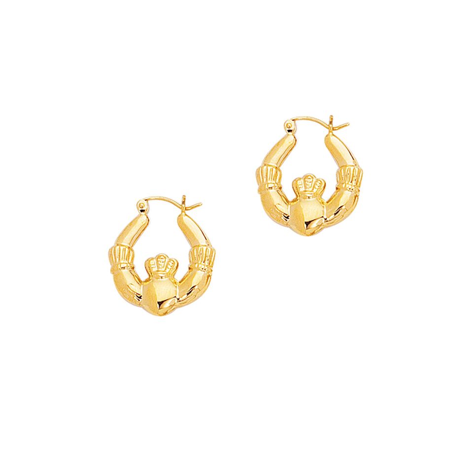 14K Yellow Gold Claddagh Hoop Earrings | SilverAndGold
