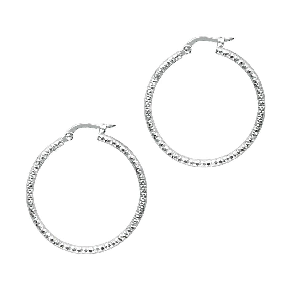 14K White Gold Sparkle Hoop Earrings | SilverAndGold