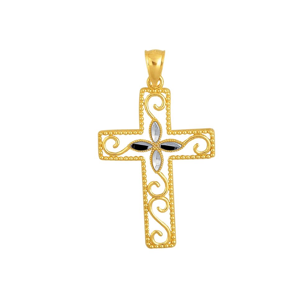 14K Gold Beaded Cross Pendant