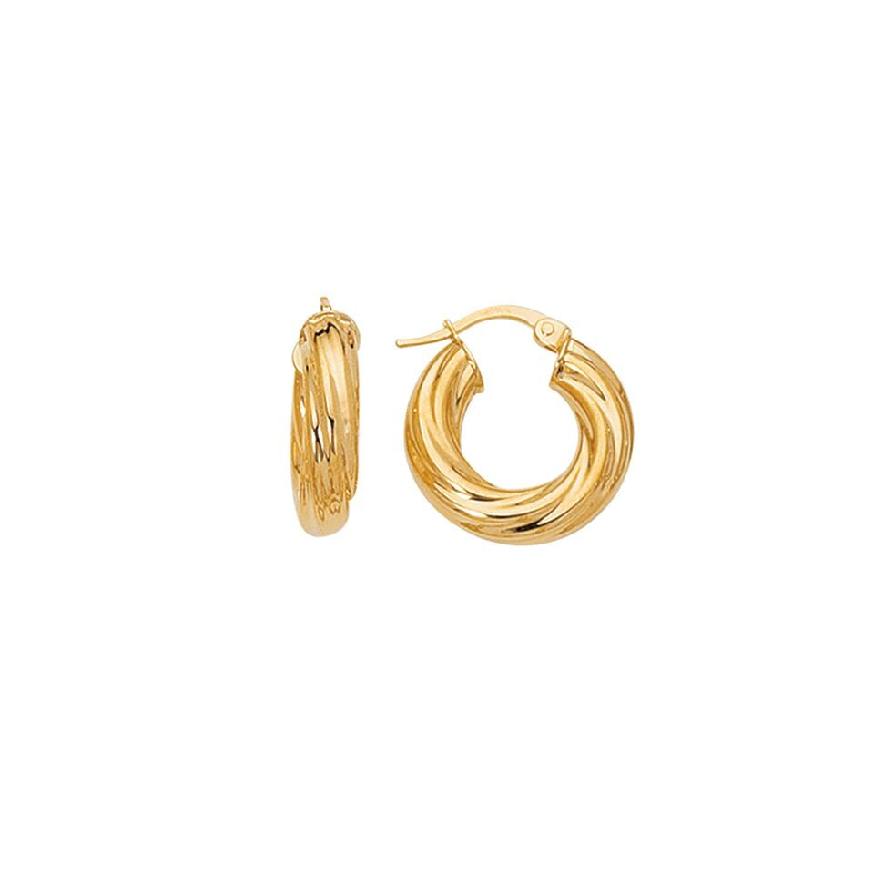 14K Yellow Gold Small Twisted Hoop Earrings | SilverAndGold