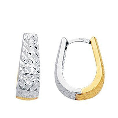 14K Yellow & White Gold Diamond Cut Earrings | SilverAndGold