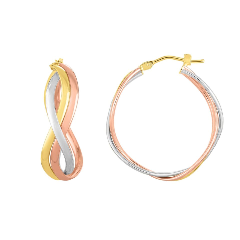 14K Tri Color Gold Triple Row Hoop Earrings | SilverAndGold