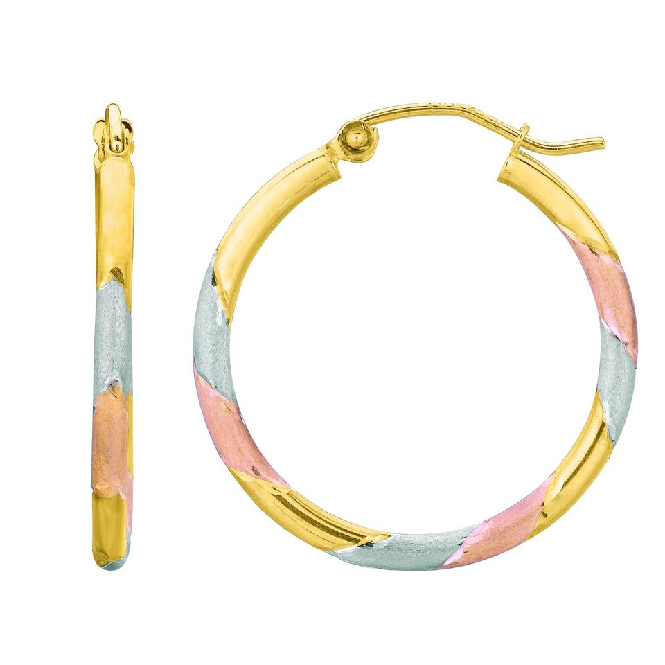 14K Tri-Color Gold Lightweight Hoop Earrings | SilverAndGold