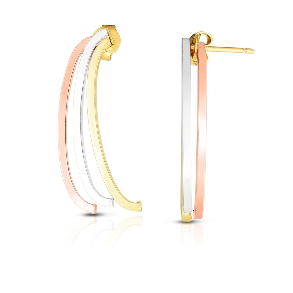 14K Tri Color Gold Triple Strand Drop Earrings | SilverAndGold